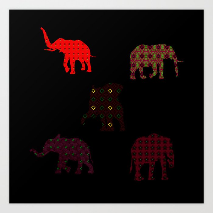 Five Elephants version1 Art Print