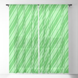 [ Thumbnail: Green and Lime Green Colored Lined/Striped Pattern Sheer Curtain ]