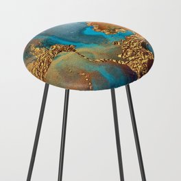 Abstract Blue And Gold Autumn Marble Counter Stool