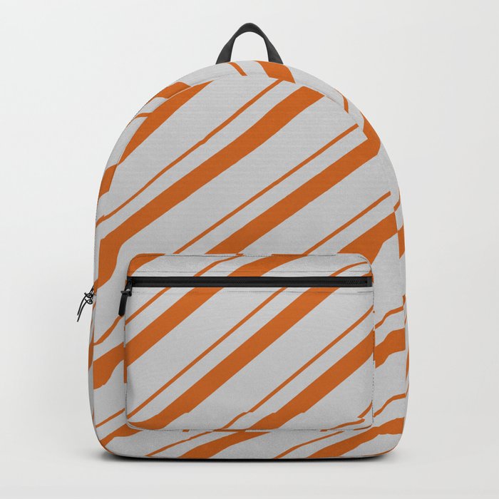 Chocolate & Light Grey Colored Striped Pattern Backpack