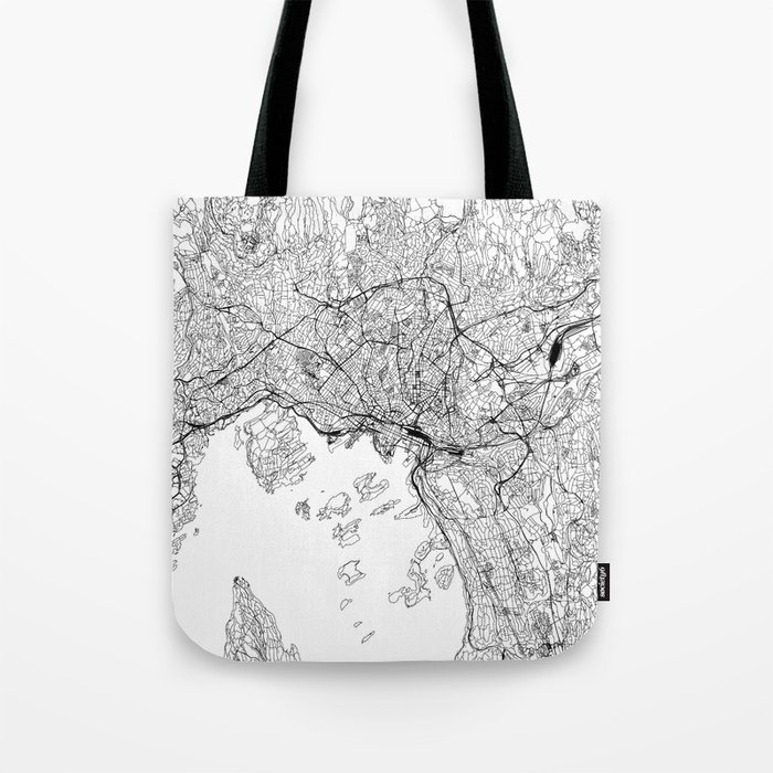 Oslo White Map Tote Bag