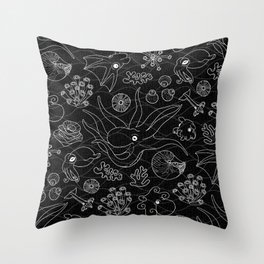 Cephalopods - Black and White Throw Pillow
