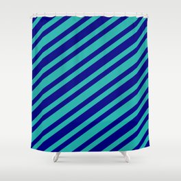 [ Thumbnail: Light Sea Green & Blue Colored Lines/Stripes Pattern Shower Curtain ]