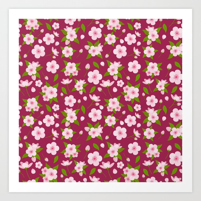 Cherry Blossom Flower Pattern 06 Art Print