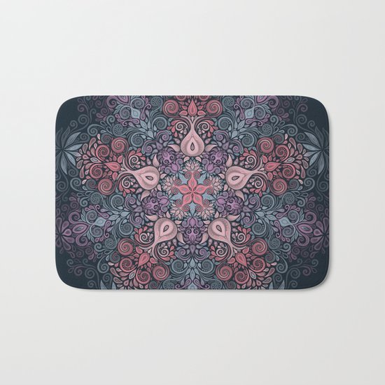 Baroque Garden, Watercolor Ornate Pattern Bath Mat