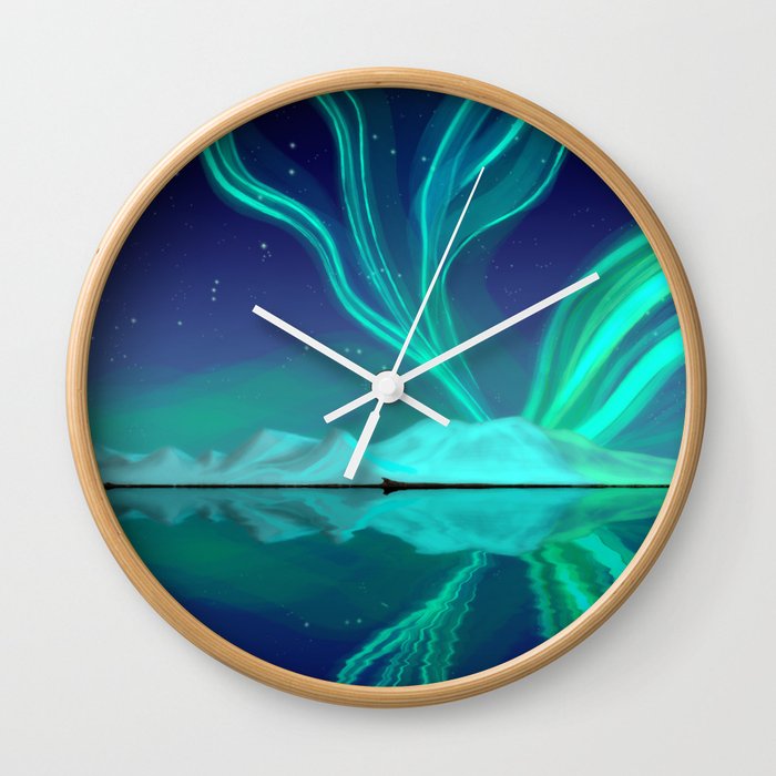 Northern Lights Aurora borealis by Creations Artext Wall Clock