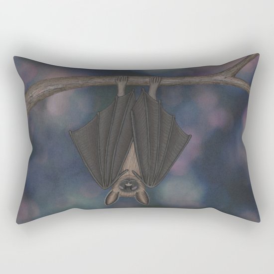 little brown bat asleep on a branch Rectangular Pillow