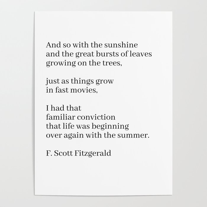 And So With The Sunshine (F. Scott Fitzgerald Quote) Poster By B&W Type | Society6