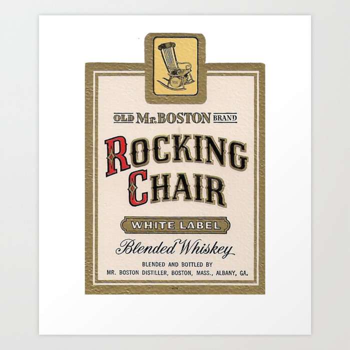 Vintage Labels Old Mr. Boston Brand Rocking Chair White Label Blended  Whiskey Art Print