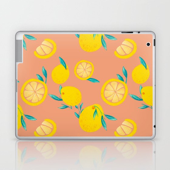 Lemons with coral background Laptop & iPad Skin