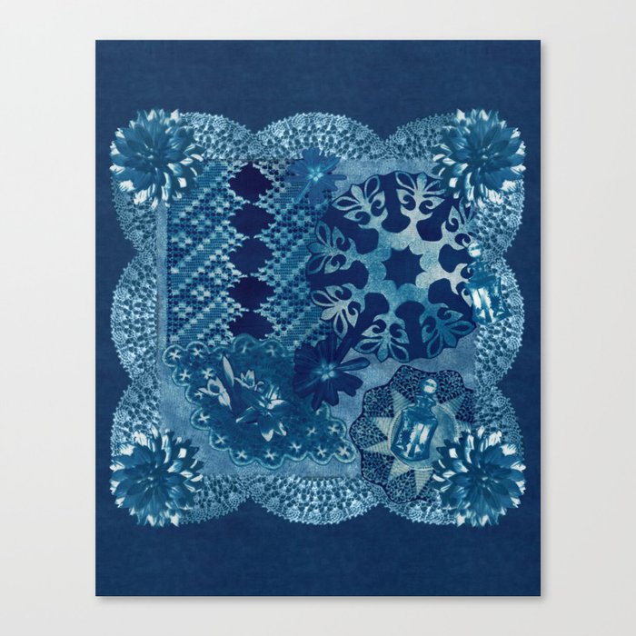 Cyanotype Collage Doilies Floral Perfume Canvas Print