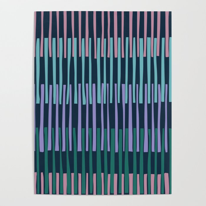 Block print geometrics stripes dark blue Poster
