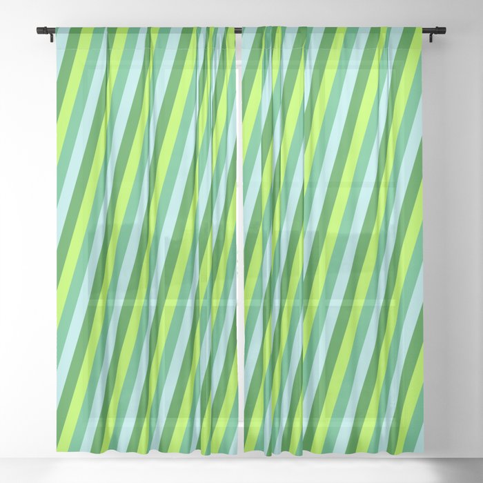 Light Green, Sea Green, Turquoise, and Forest Green Colored Lines Pattern Sheer Curtain