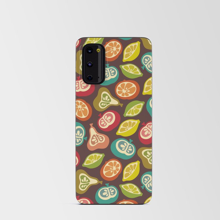 JUICY FRUITS FRESH RIPE FRUIT in RETRO MULTI-COLORS ON BROWN Android Card Case
