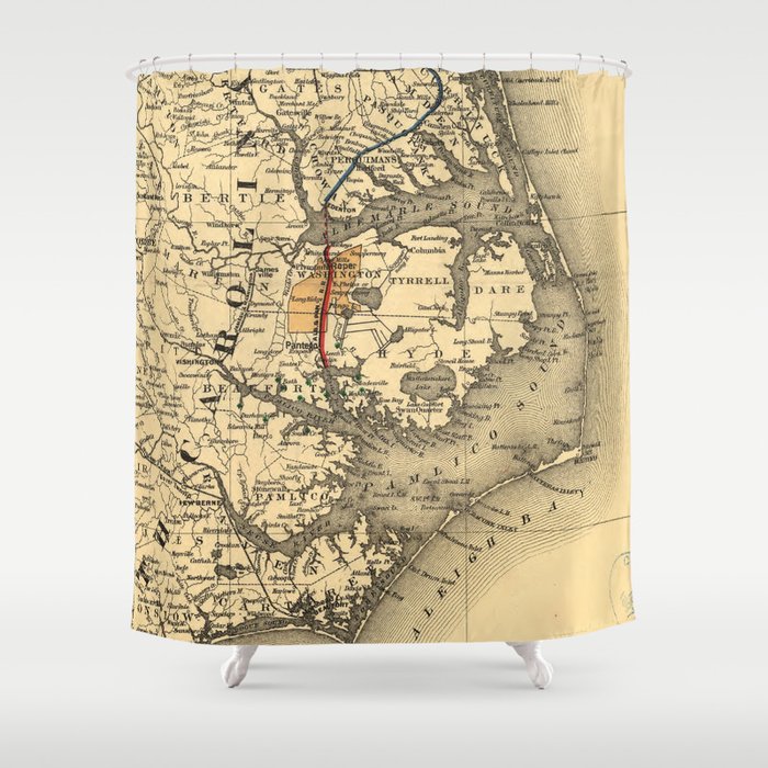 Vintage Map Of The North Ina Coast, Vintage Map Shower Curtain