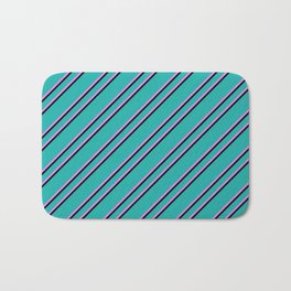 [ Thumbnail: Light Sea Green, Violet, and Black Colored Lined/Striped Pattern Bath Mat ]