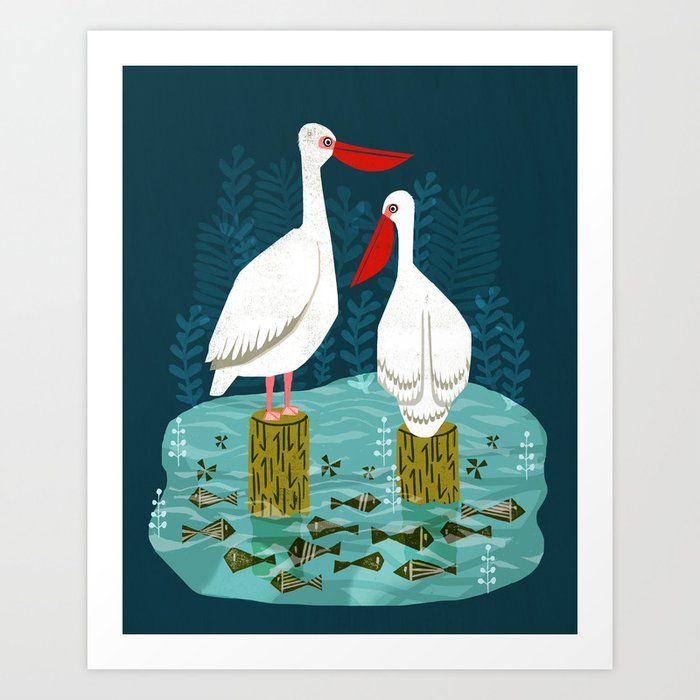 Two Pelicans by Andrea Lauren  Art Print