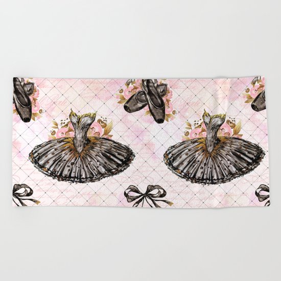 Black Tutu Ballerina Beach Towel