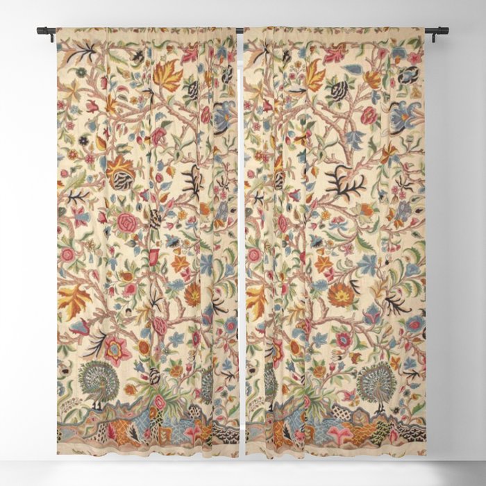 Ornate Kashmir Crewelwork Indian Palampore  Blackout Curtain
