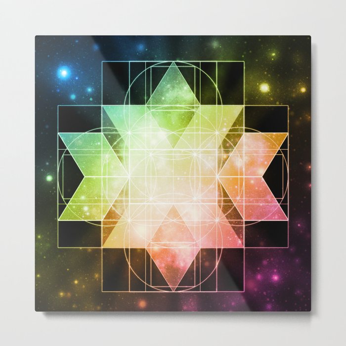 Rainbow Galaxy Sacred Geometry: Rhombic Hexecontahedron Metal Print