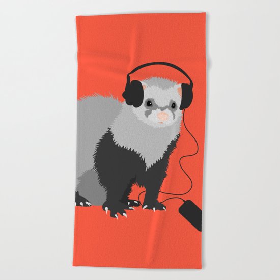 Music Loving Ferret Beach Towel
