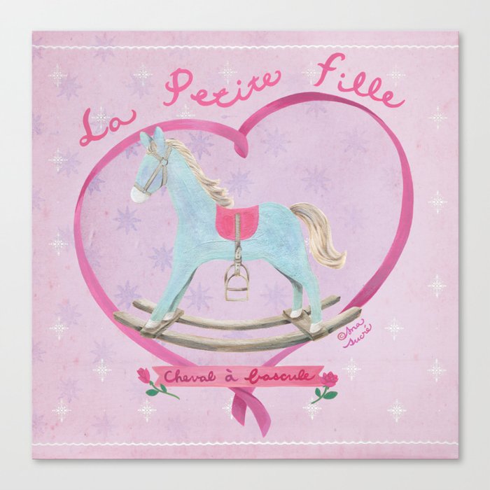 Blue horse in pink heart Canvas Print