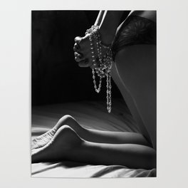 Woman in Bedroom- Black & White Poster