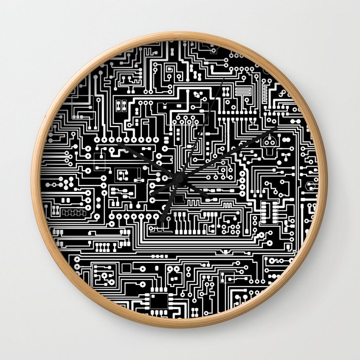 Circuit Board on Black Wall Clock
