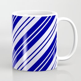 [ Thumbnail: Dark Blue and Lavender Colored Lines Pattern Coffee Mug ]