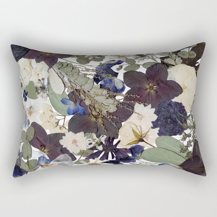 Blue Pressed Florals Rectangular Pillow