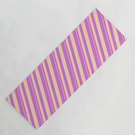 [ Thumbnail: Tan & Orchid Colored Lined Pattern Yoga Mat ]