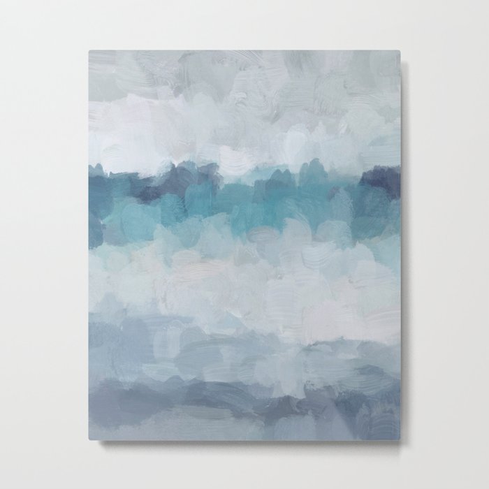 Stormy Seas - Aqua Teal Turquoise Sky Blue White Gray Abstract Art Modern Painting Metal Print