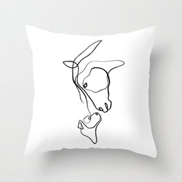 Horse and Dog One Line Contour Drawing Throw Pillow