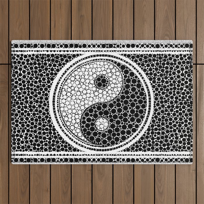 Yin and Yang Dot Art Black and white Outdoor Rug
