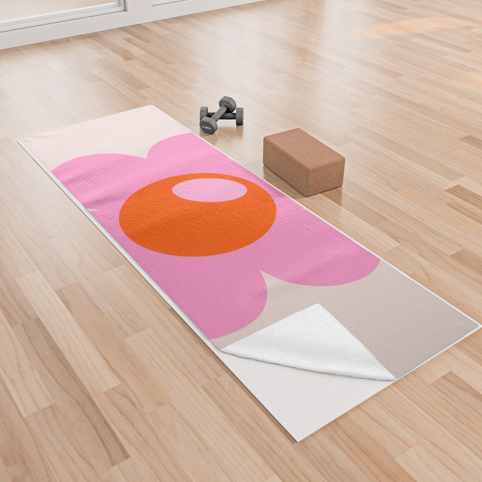 La Fleur | 05 - Abstract Retro Flower Print Pink Orange And Neutral Boho Decor Modern Floral Yoga Towel