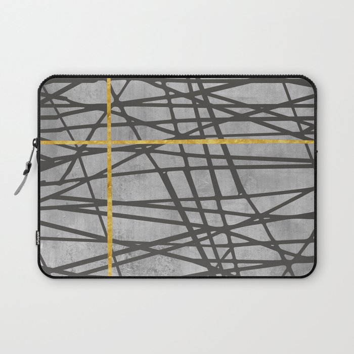 Black abstract black and gold lines on concrete - Mix & Match with Simplicty of life Laptop Sleeve