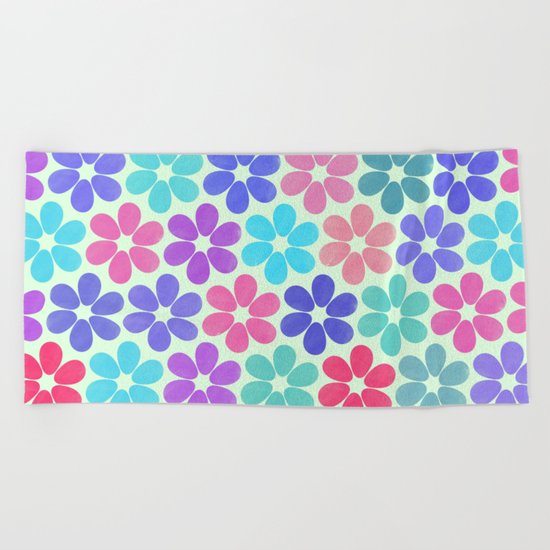 Colorful Floral Pattern Beach Towel