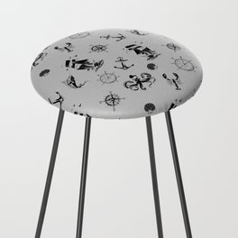 Light Grey And Black Silhouettes Of Vintage Nautical Pattern Counter Stool