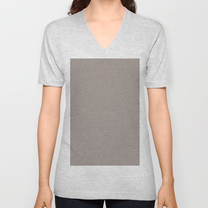 Mid-tone Gray Brown Solid Color Earth-tone Pairs Pantone Atmosphere 16-1406 TCX V Neck T Shirt
