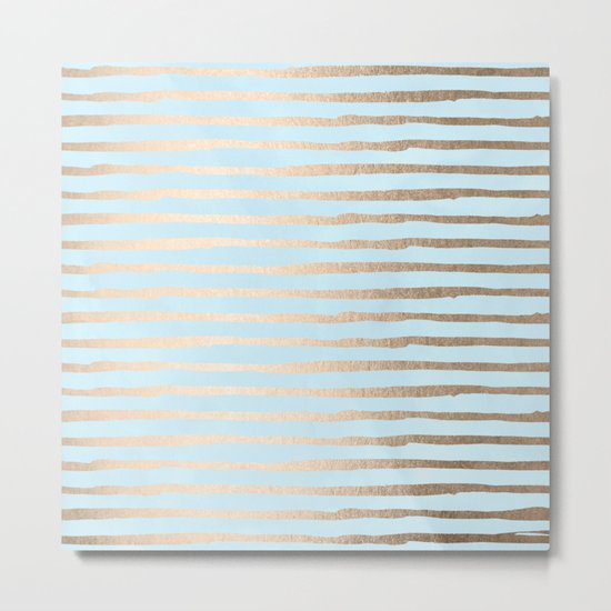 Abstract Stripes Gold Tropical Ocean Sea Turquoise Metal Print