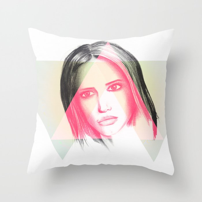 Girl with triangles Throw Pillow