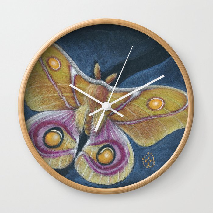 Bull’s Eye Madagascar Silk Moth Mixed Media Art Wall Clock