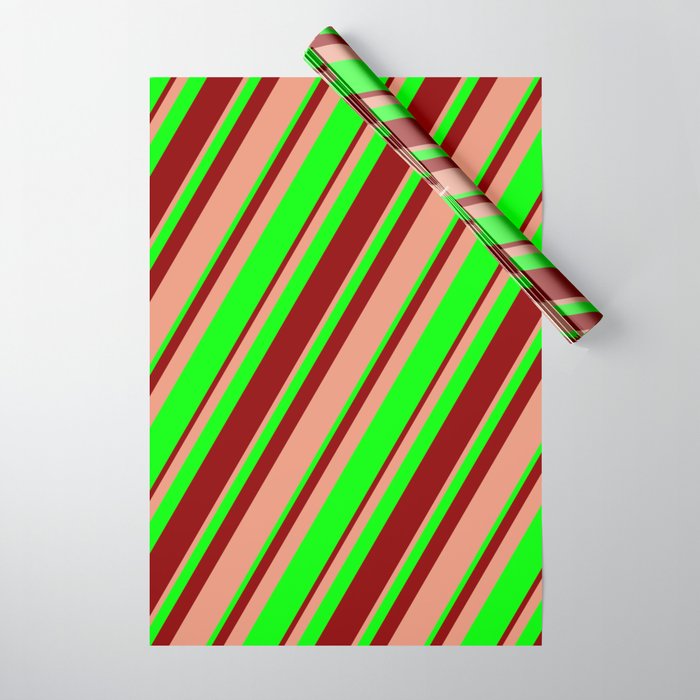 Dark Salmon, Lime, and Dark Red Colored Lines Pattern Wrapping Paper