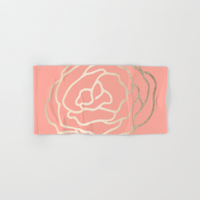 Flower in White Gold Sands on Salmon Pink Hand & Bath Towel
