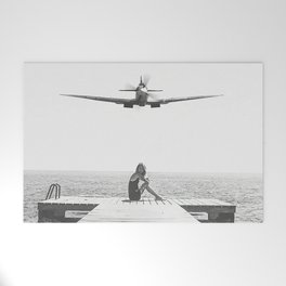 Steady As She Goes; aircraft coming in for an island landing black and white photography- photographs Welcome Mat