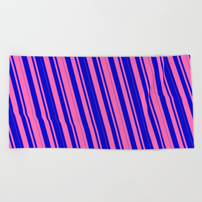 Hot Pink & Blue Colored Lines/Stripes Pattern Beach Towel