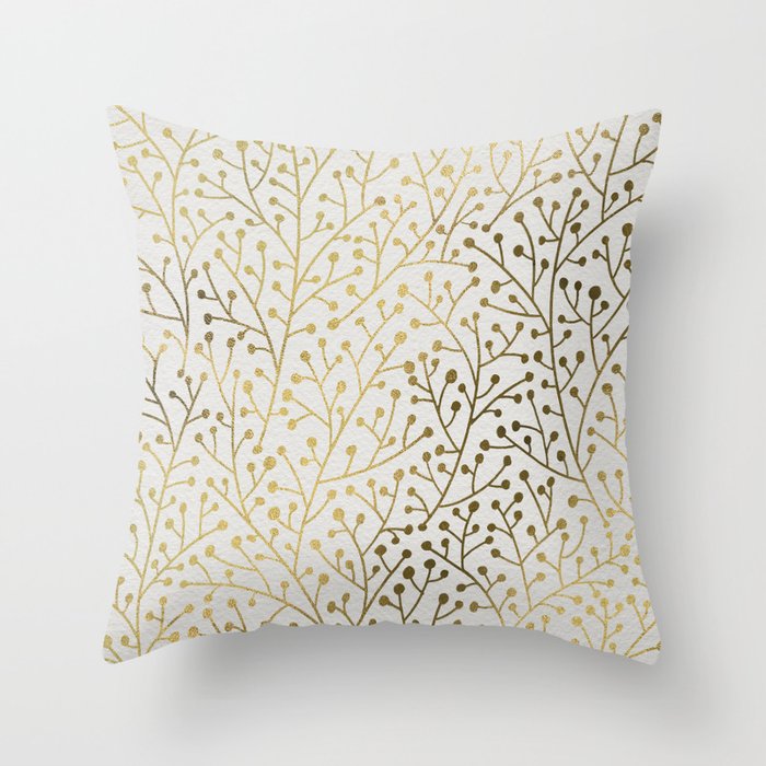 Gold Berry Branches Throw Pillow