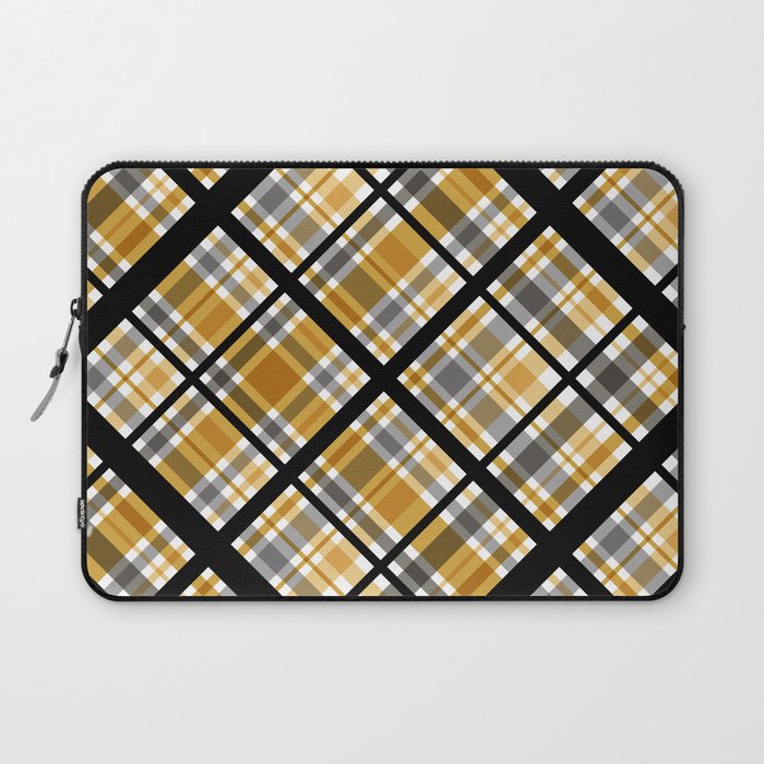 MCM Diagonal Plaid Pattern // Butterscotch, Gold, Gray, Black and White Stripes Laptop Sleeve