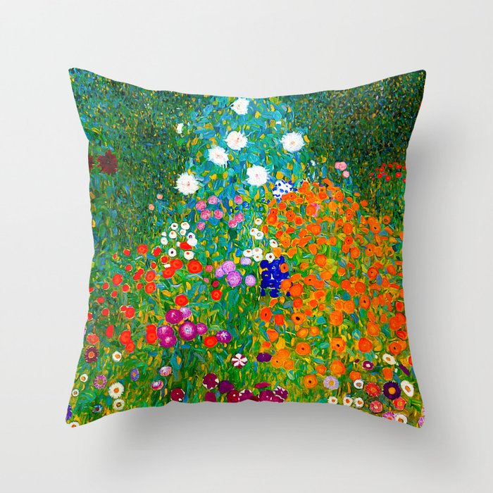 Gustav Klimt - Flower Garden Throw Pillow