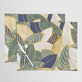 Leaf wall // navy blue pine and sage green leaves golden lines Placemat